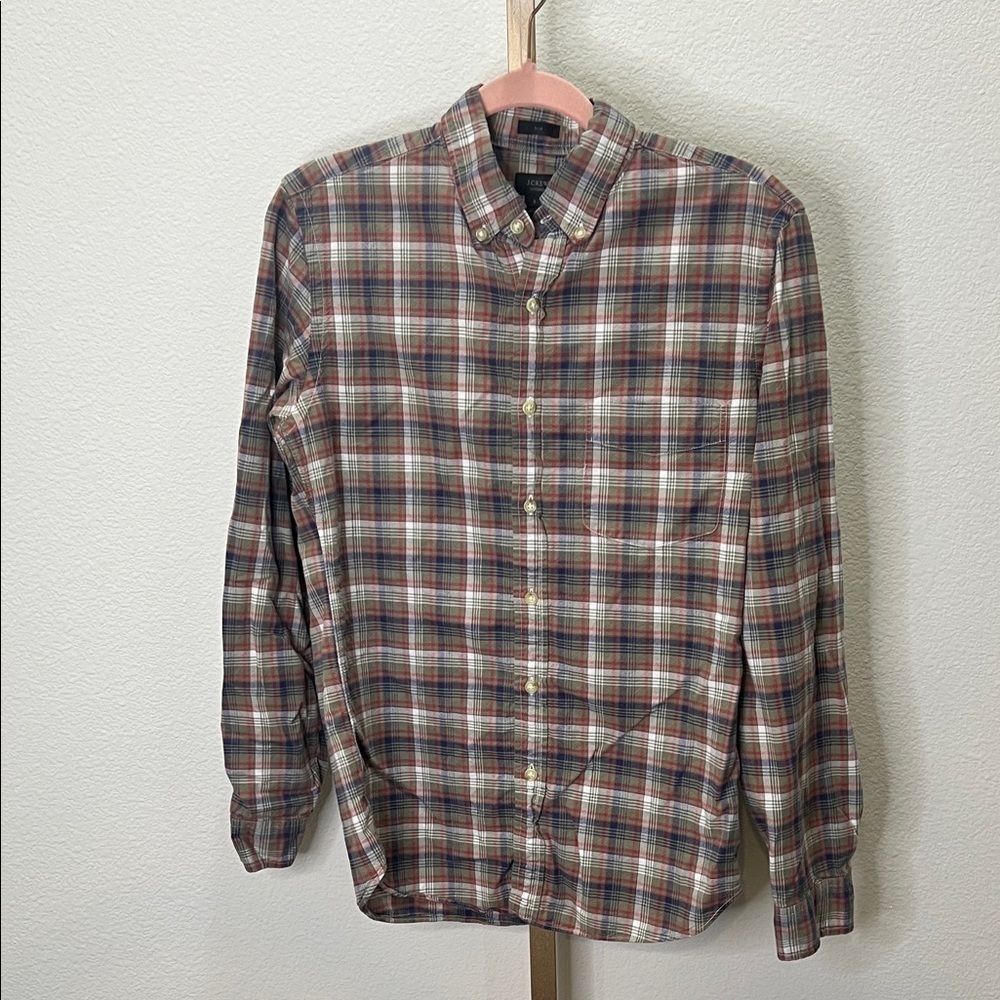 J. Crew long sleeve button down Oxford shirt slim Olive Green plaid Small